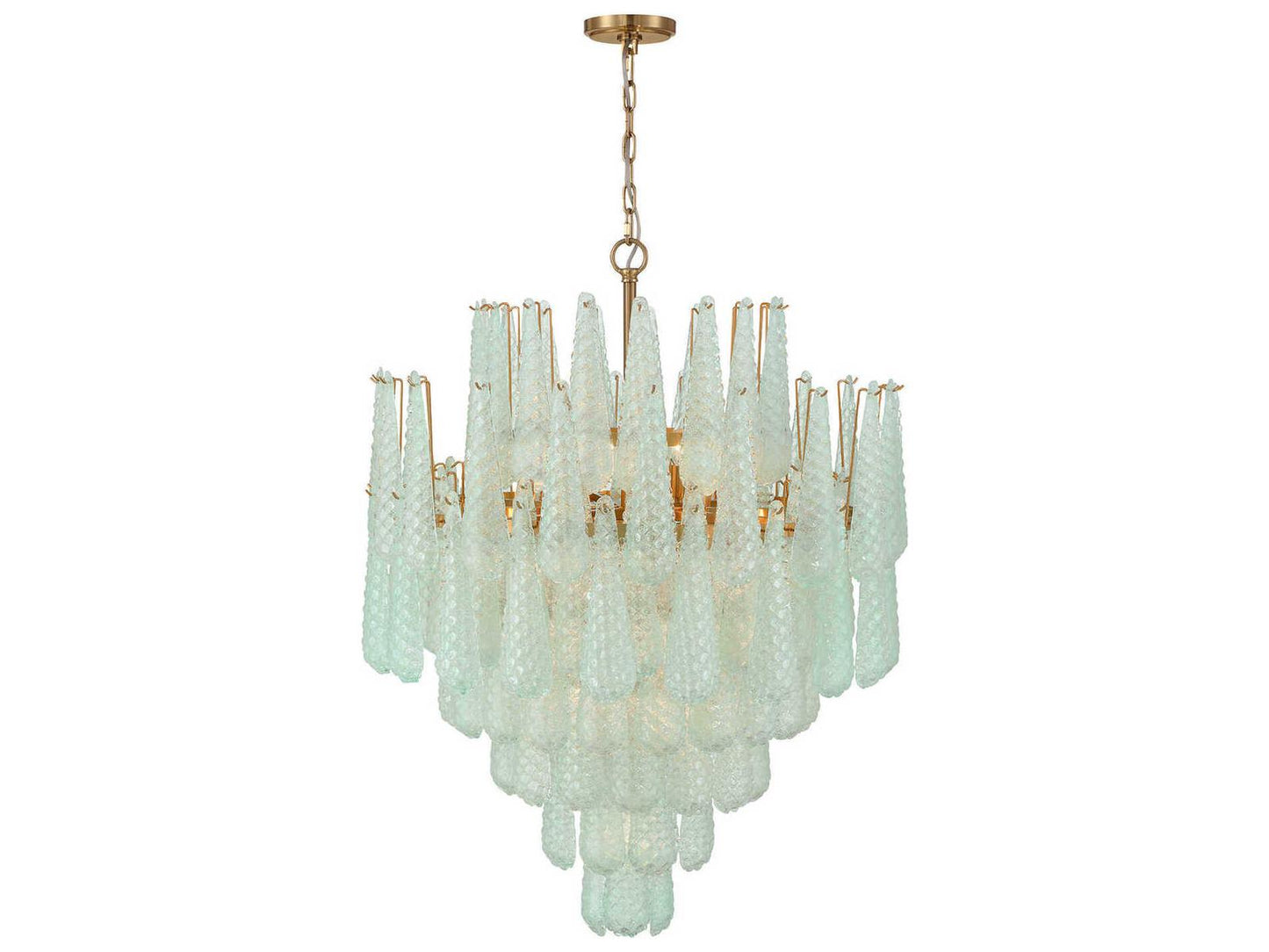 Crystorama Ollie 21-Light Chandelier in Aged Brass with Green Glass