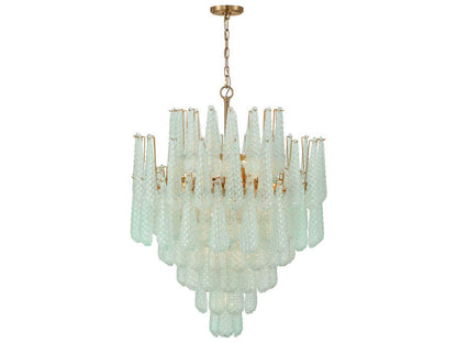 Crystorama Ollie 21-Light Chandelier in Aged Brass with Green Glass