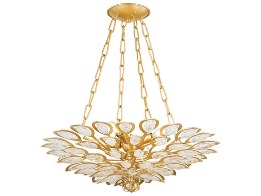 Corbett Lighting Vittoria 4-Light Chandelier in Gold Leaf with Craquelle Crystal
