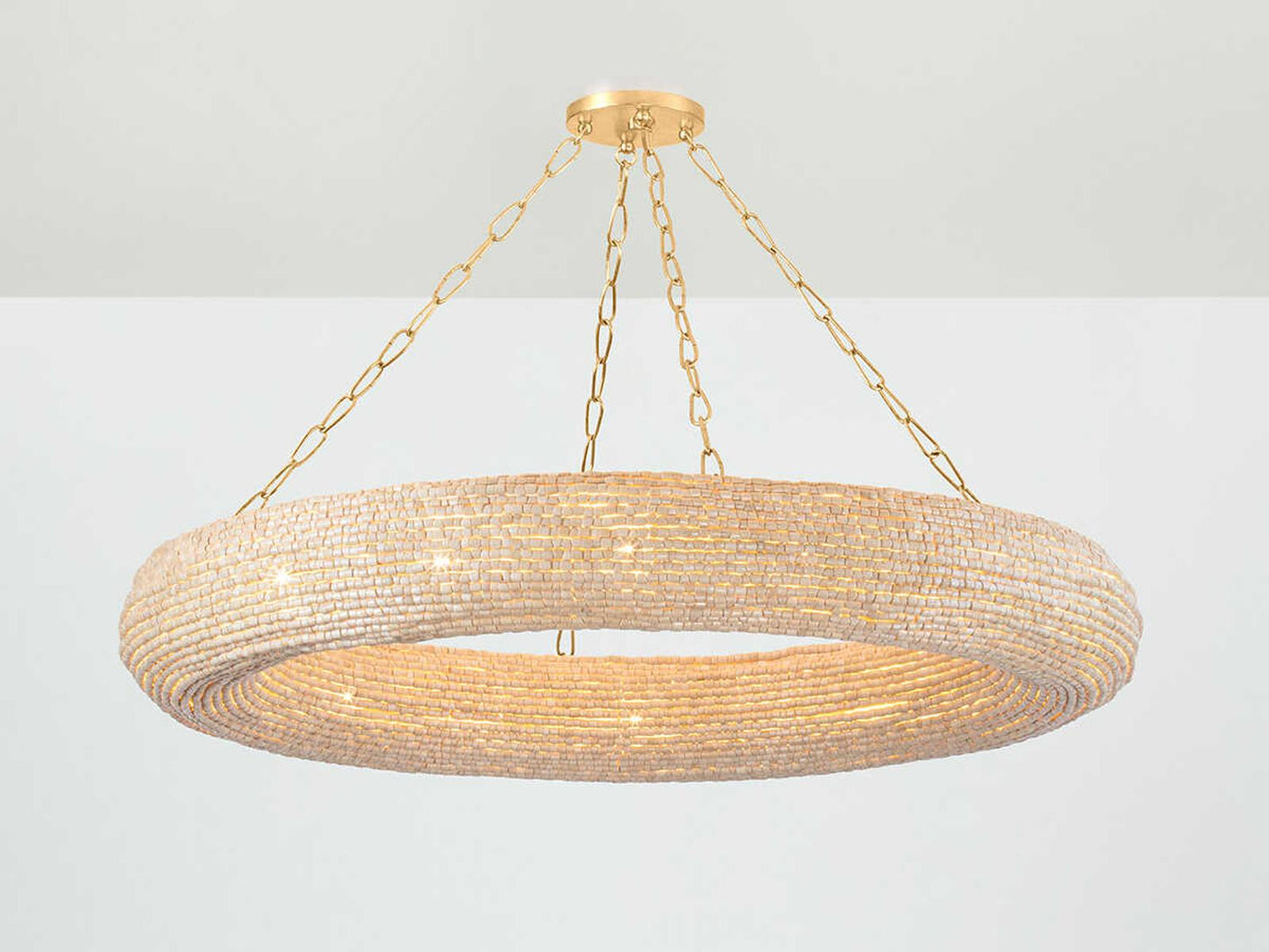 Corbett Lighting Lure 16-Light Chandelier in Vintage Gold Leaf with Wood Beads