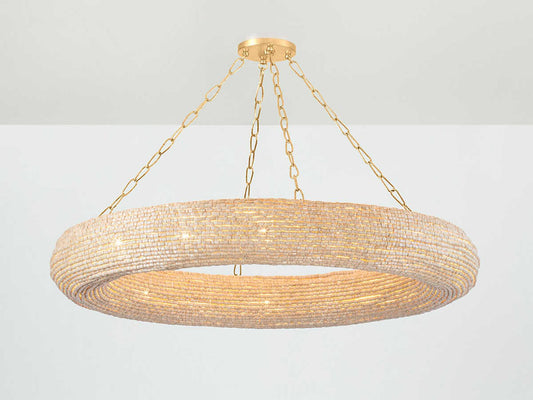 Corbett Lighting Lure 16-Light Chandelier in Vintage Gold Leaf with Wood Beads