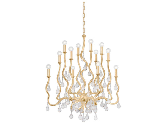 Corbett Lighting 12-Light Aveline Chandelier in Gold Leaf with Crystal Drops