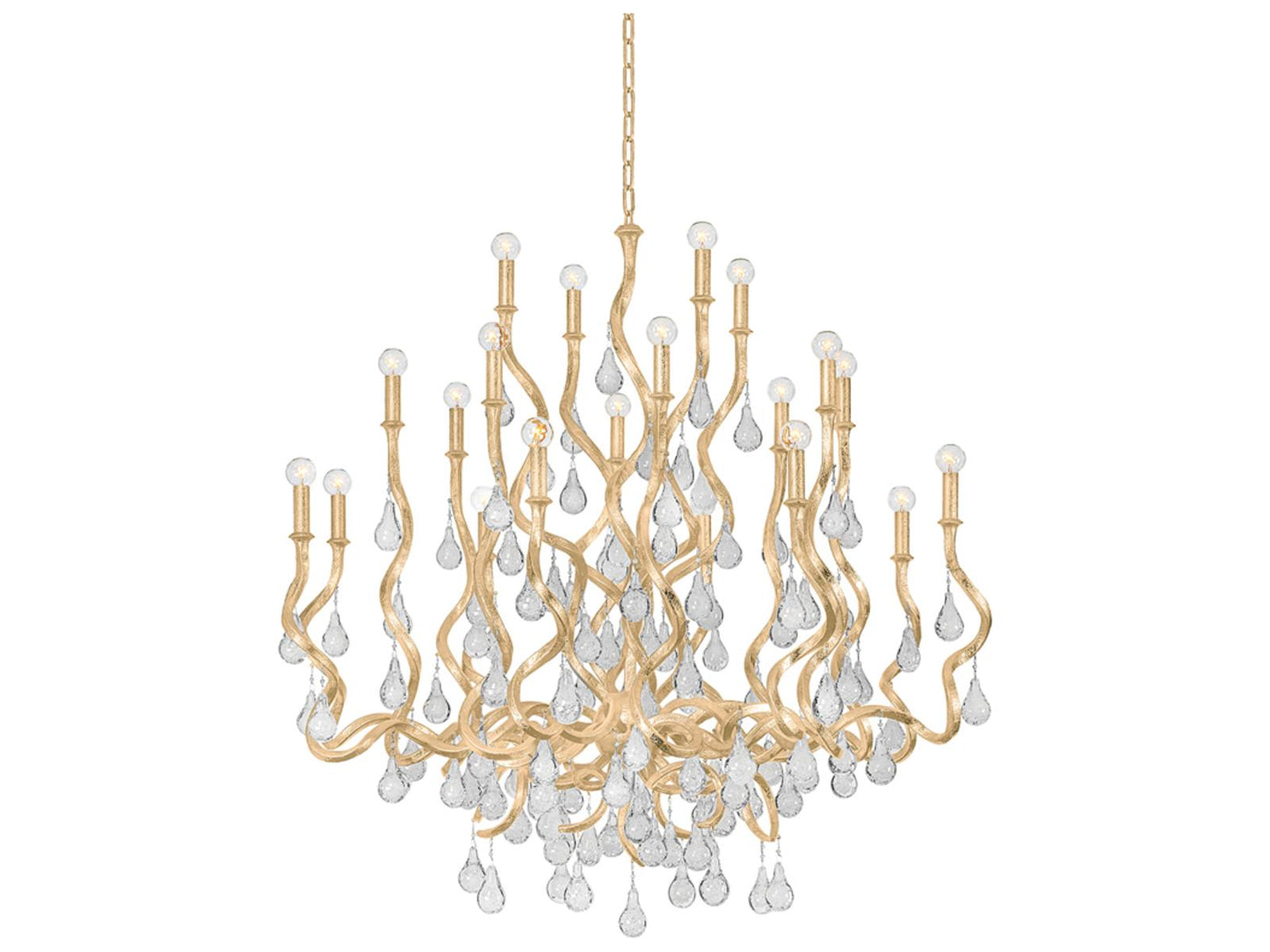Corbett Lighting 20-Light Aveline Chandelier in Gold Leaf with Crystal