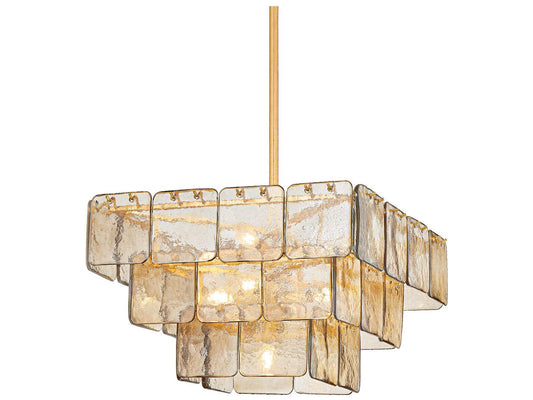 Corbett Lighting Regal 9-Light Chandelier in Vintage Gold Leaf with Dark Champagne Piastre Glass