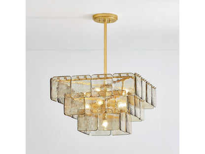 Corbett Lighting Regal 9-Light Chandelier in Vintage Gold Leaf with Dark Champagne Piastre Glass
