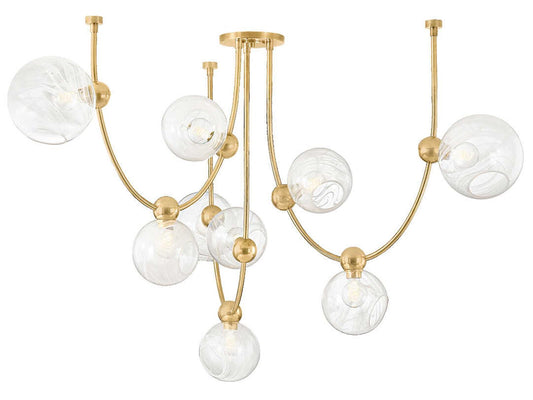 Corbett Lighting 9-Light Astraia Chandelier in Vintage Brass with Remolino Blanco Glass