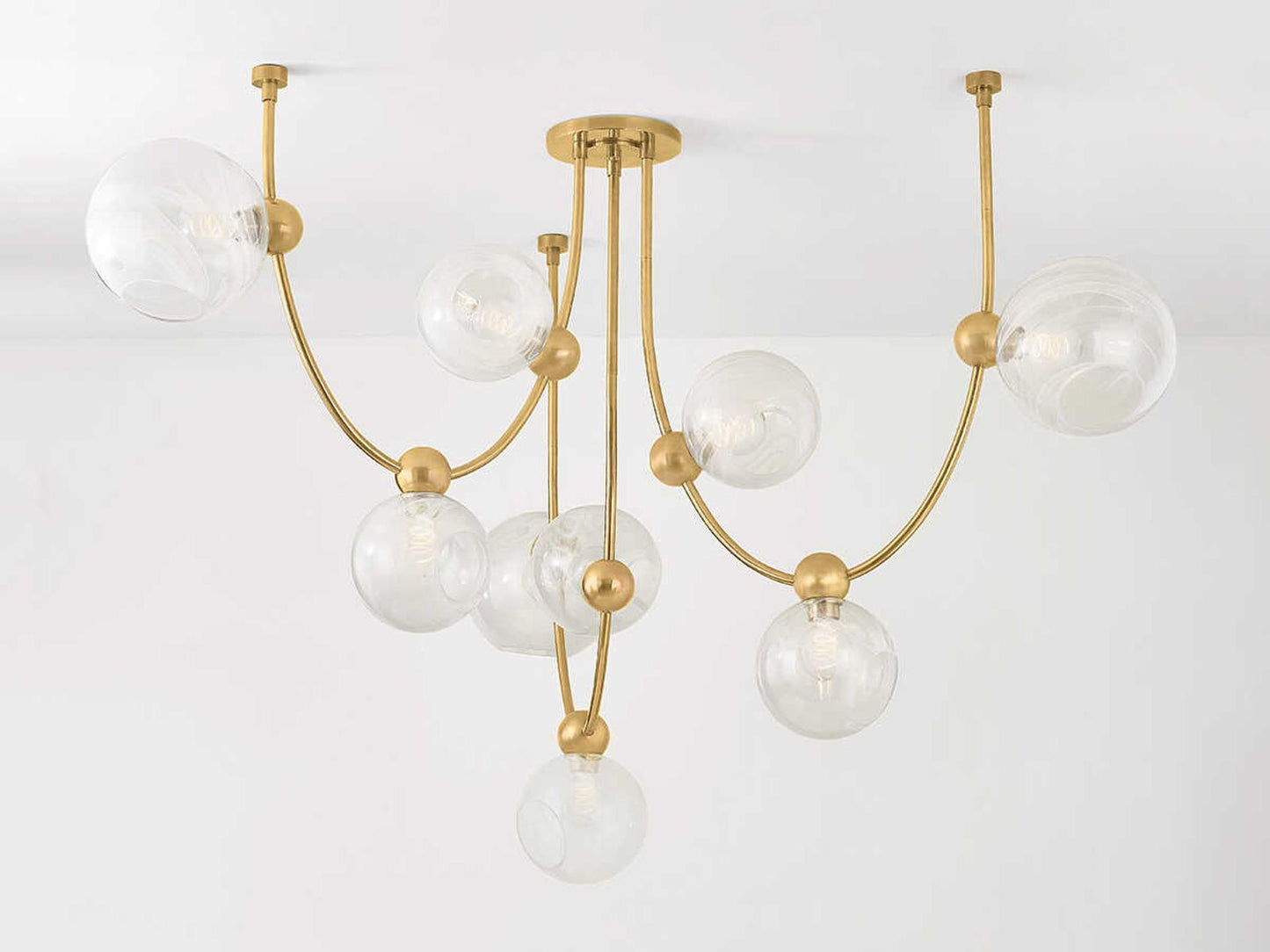 Corbett Lighting 9-Light Astraia Chandelier in Vintage Brass with Remolino Blanco Glass