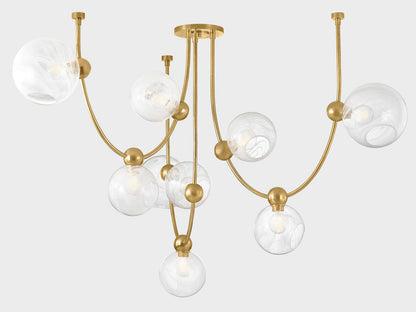 Corbett Lighting 9-Light Astraia Chandelier in Vintage Brass with Remolino Blanco Glass