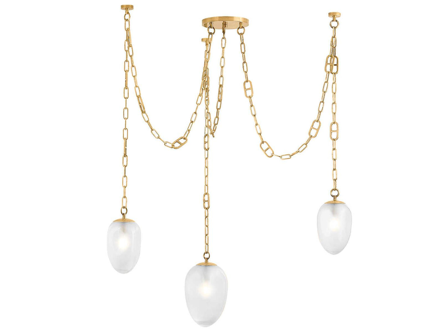 Corbett Lighting Daith 3-Light Chandelier in Vintage Brass with Etched Glass Shades