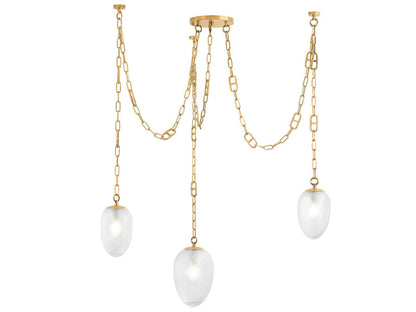 Corbett Lighting Daith 3-Light Chandelier in Vintage Brass with Etched Glass Shades