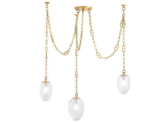 Corbett Lighting Daith 3-Light Chandelier in Vintage Brass with Etched Glass Shades