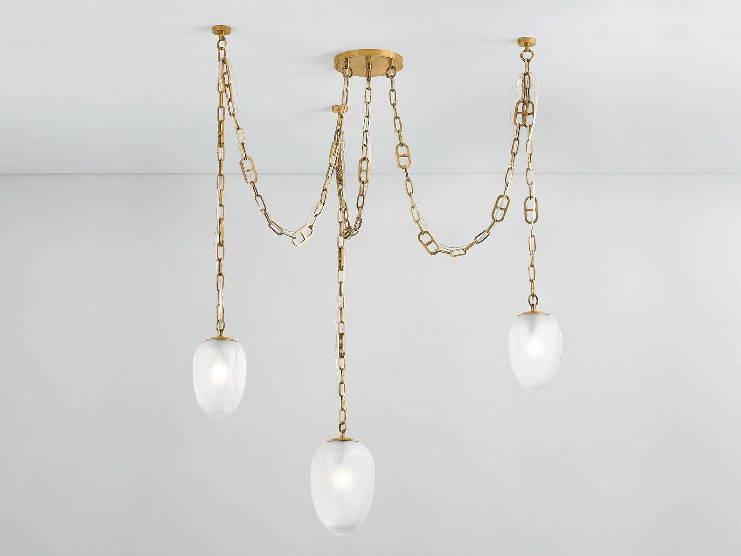 Corbett Lighting Daith 3-Light Chandelier in Vintage Brass with Etched Glass Shades