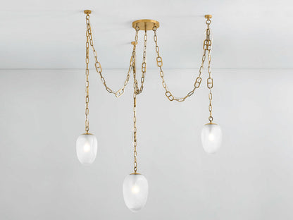 Corbett Lighting Daith 3-Light Chandelier in Vintage Brass with Etched Glass Shades