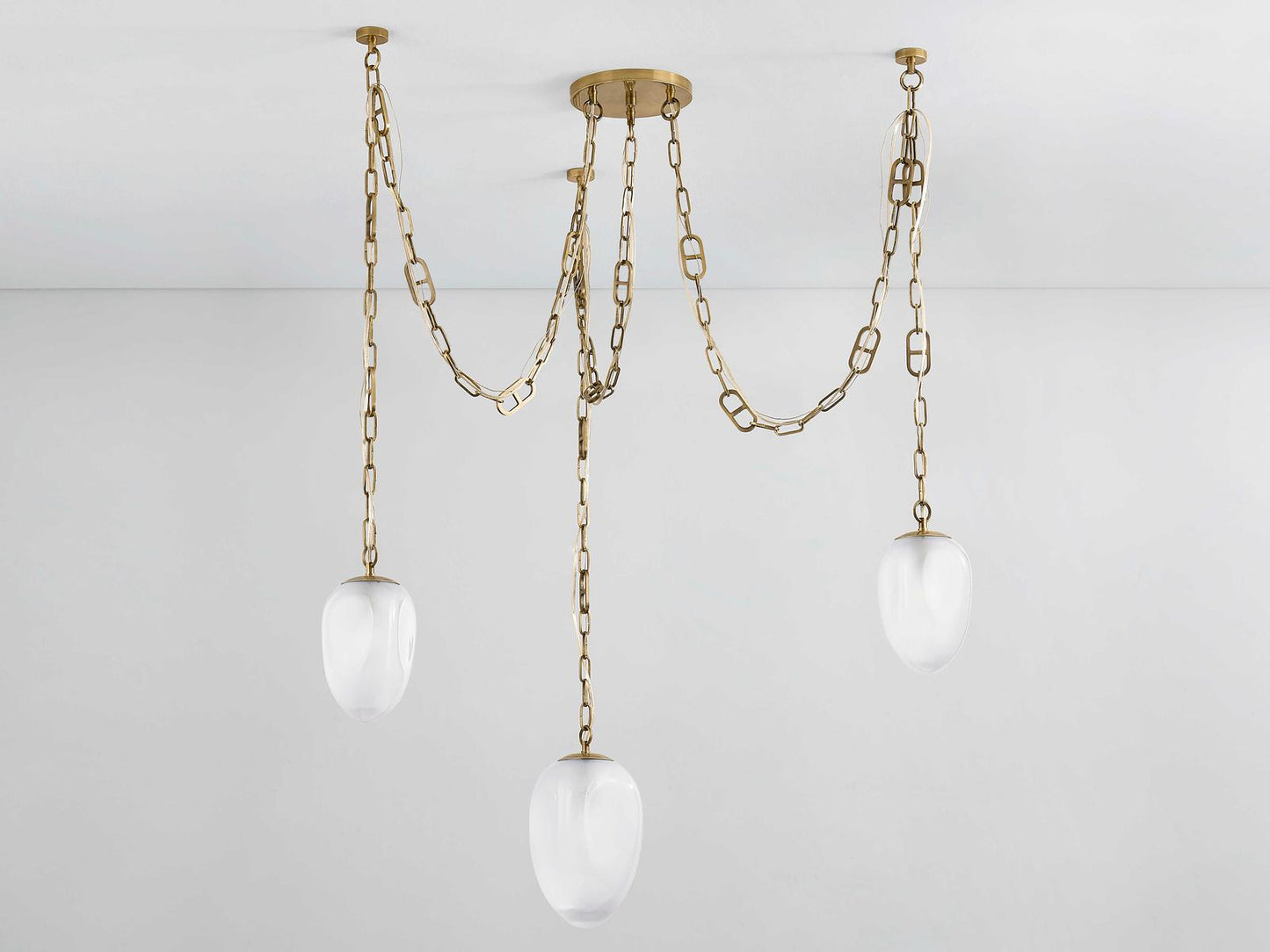 Corbett Lighting Daith 3-Light Chandelier in Vintage Brass with Etched Glass Shades