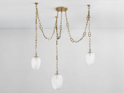 Corbett Lighting Daith 3-Light Chandelier in Vintage Brass with Etched Glass Shades
