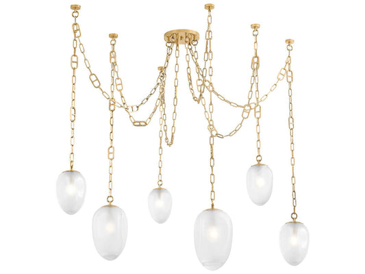 Corbett Lighting 6-Light Daith Chandelier in Vintage Brass with Etched Glass Shades