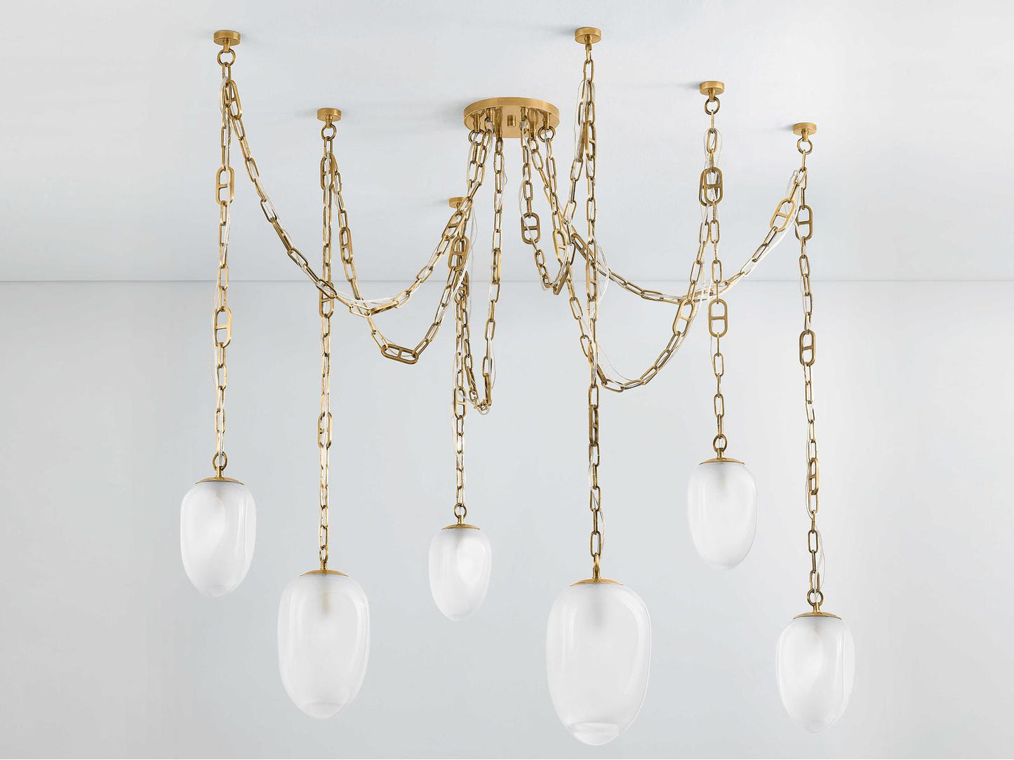 Corbett Lighting 6-Light Daith Chandelier in Vintage Brass with Etched Glass Shades