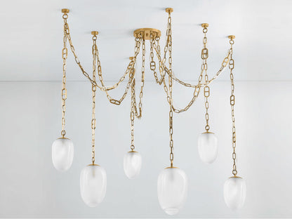Corbett Lighting 6-Light Daith Chandelier in Vintage Brass with Etched Glass Shades