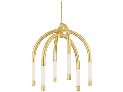 Corbett Lighting Zeme 6-Light Chandelier in Vintage Polished Brass with Etched Cloud Glass