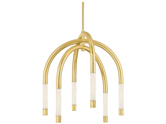 Corbett Lighting Zeme 6-Light Chandelier in Vintage Polished Brass with Etched Cloud Glass