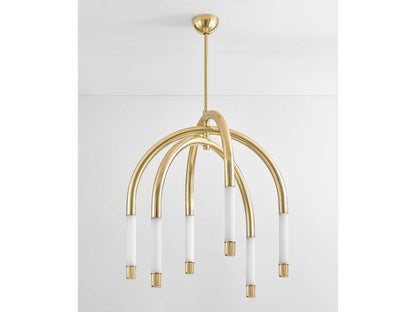 Corbett Lighting Zeme 6-Light Chandelier in Vintage Polished Brass with Etched Cloud Glass