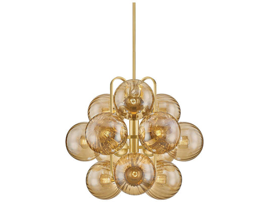 Corbett Lighting Cronus 12-Light Chandelier in Vintage Polished Brass with Light Bronze Glass