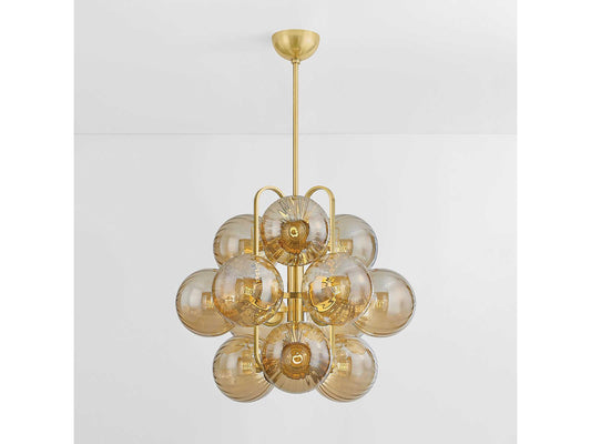 Corbett Lighting Cronus 12-Light Chandelier in Vintage Polished Brass with Light Bronze Glass