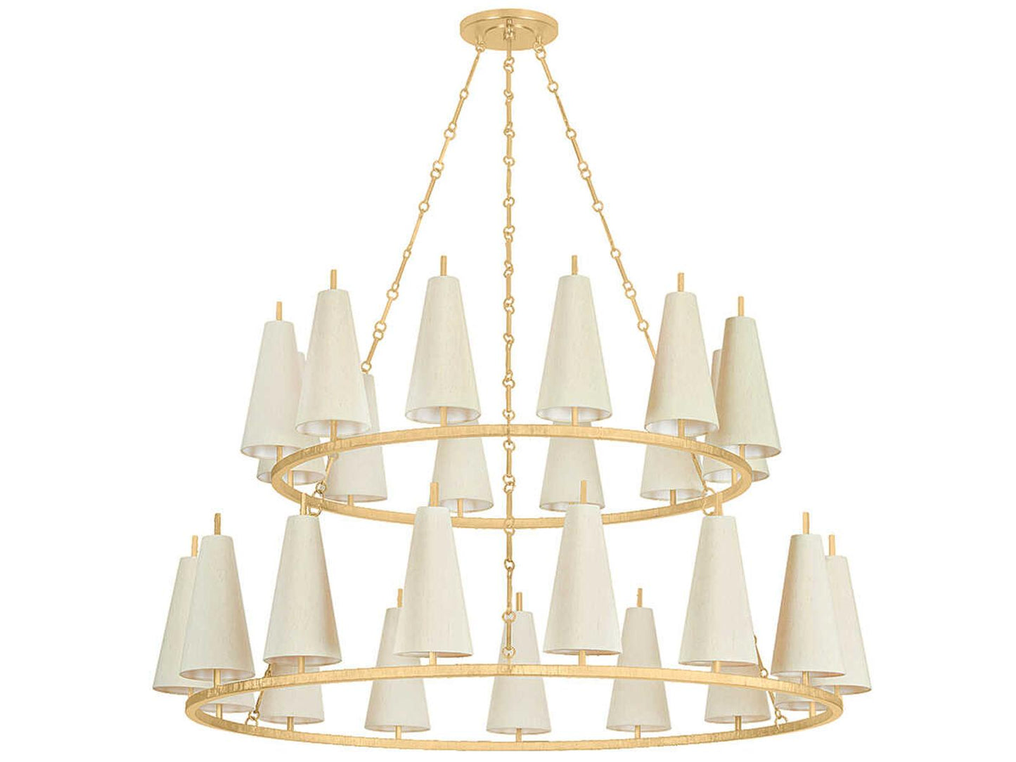 Corbett Lighting 27-Light Tirana Chandelier in Vintage Gold Leaf with Raw Silk Shades