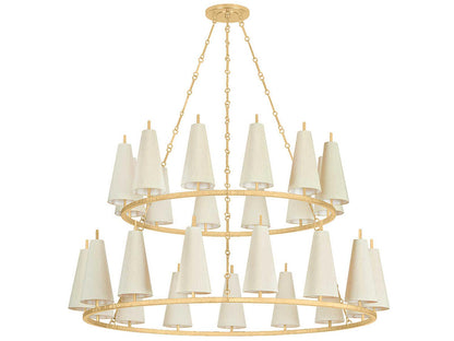 Corbett Lighting 27-Light Tirana Chandelier in Vintage Gold Leaf with Raw Silk Shades