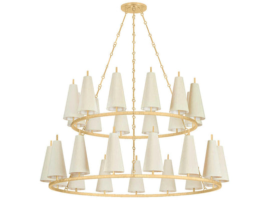 Corbett Lighting 27-Light Tirana Chandelier in Vintage Gold Leaf with Raw Silk Shades