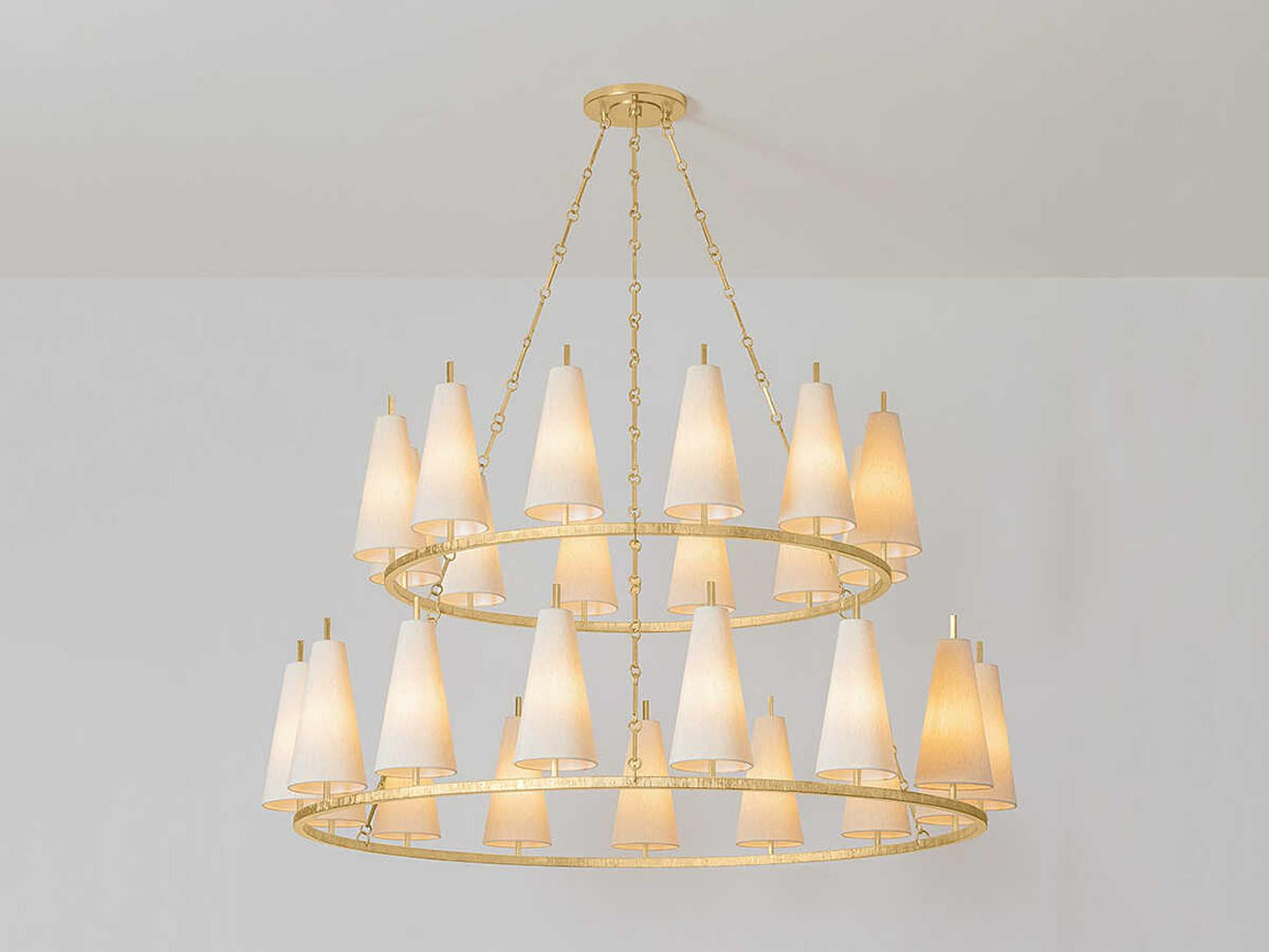 Corbett Lighting 27-Light Tirana Chandelier in Vintage Gold Leaf with Raw Silk Shades