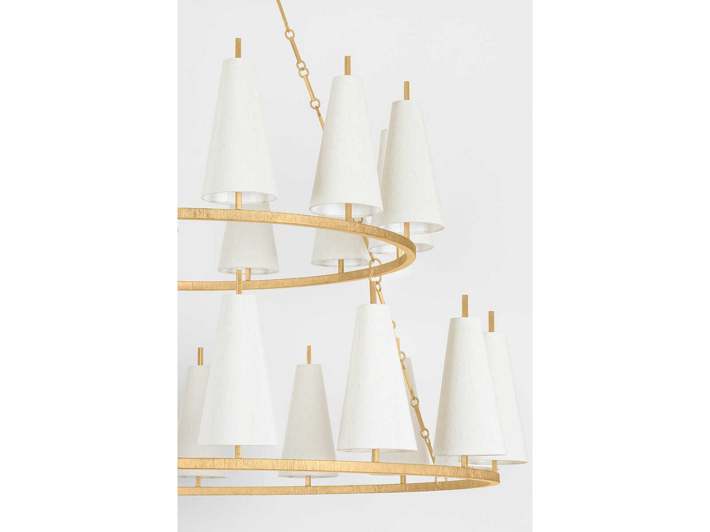 Corbett Lighting 27-Light Tirana Chandelier in Vintage Gold Leaf with Raw Silk Shades