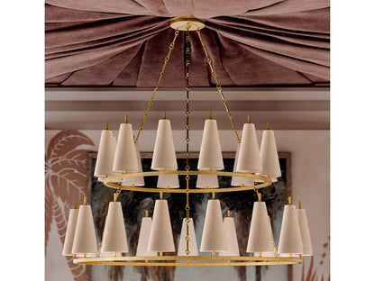 Corbett Lighting 27-Light Tirana Chandelier in Vintage Gold Leaf with Raw Silk Shades