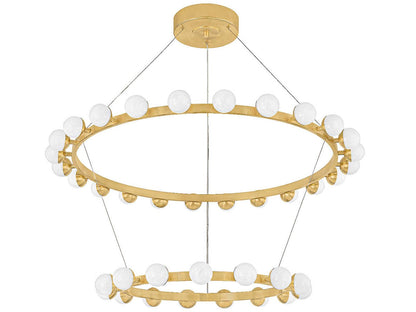 Corbett Lighting Linus 39-Light LED Chandelier in Vintage Brass with White Luna Glass