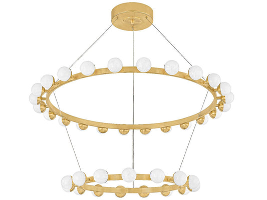 Corbett Lighting Linus 39-Light LED Chandelier in Vintage Brass with White Luna Glass