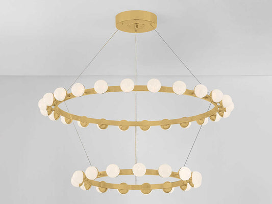 Corbett Lighting Linus 39-Light LED Chandelier in Vintage Brass with White Luna Glass