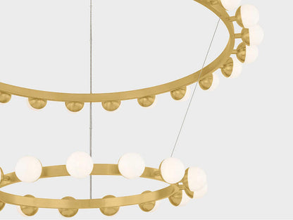 Corbett Lighting Linus 39-Light LED Chandelier in Vintage Brass with White Luna Glass