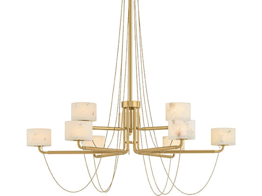 Corbett Lighting Bunda 9-Light Vintage Brass Gold Drum Tiered Chandelier