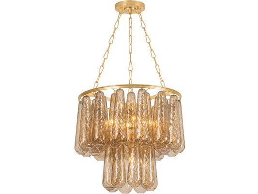 Corbett Lighting Milos 5-Light Vintage Gold Leaf Brass Glass Tiered Round Chandelier