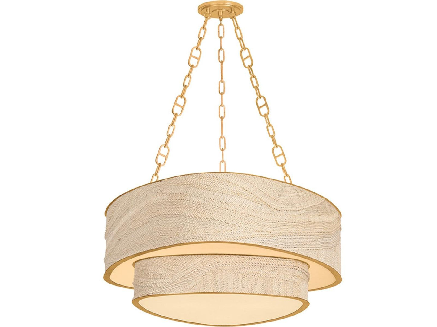 Corbett Lighting Kiso 9-Light Vintage Gold Leaf Off White Drum Tiered Chandelier