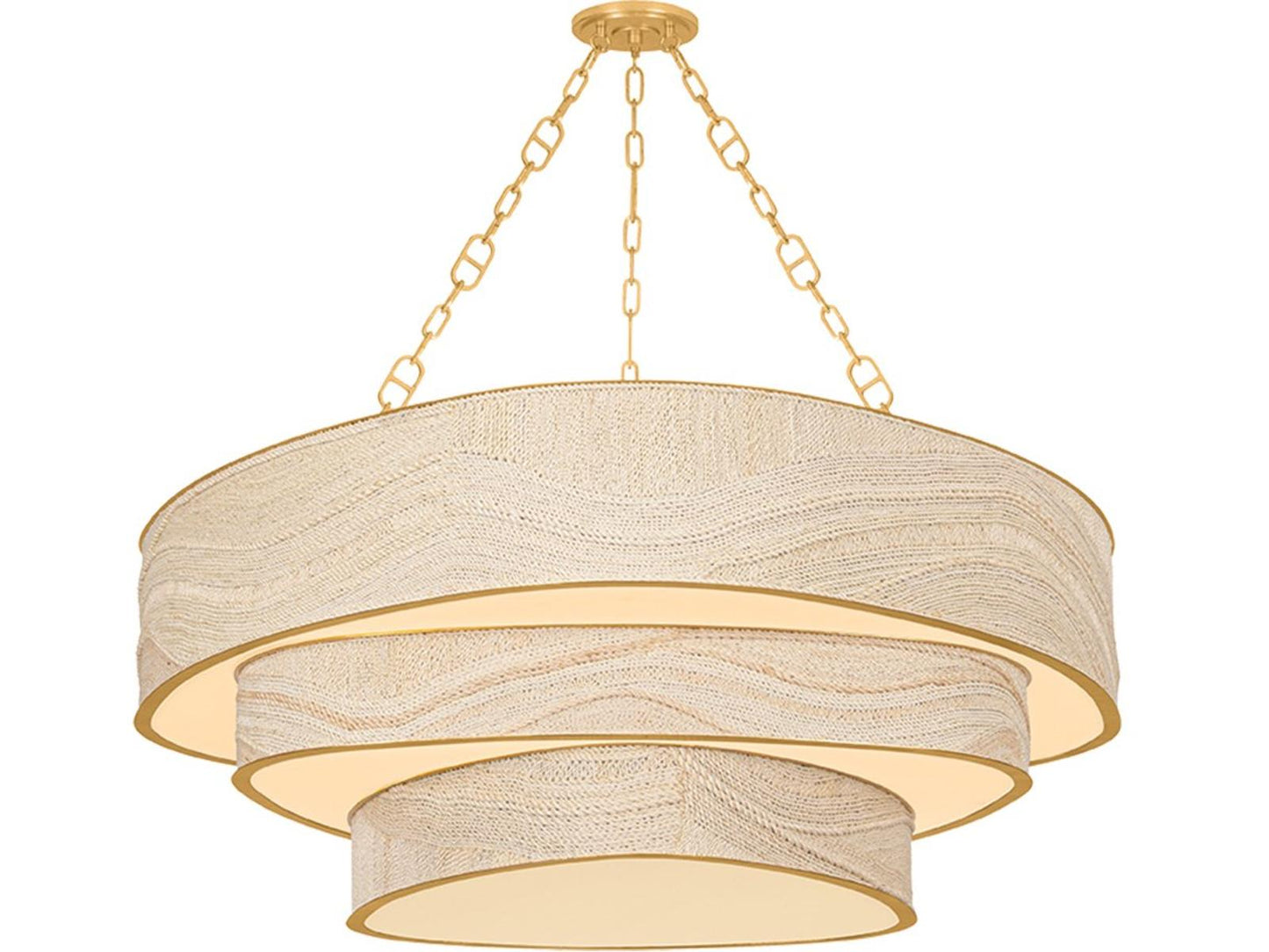 Corbett Lighting Kiso 12-Light Vintage Gold Leaf Off White Drum Tiered Chandelier
