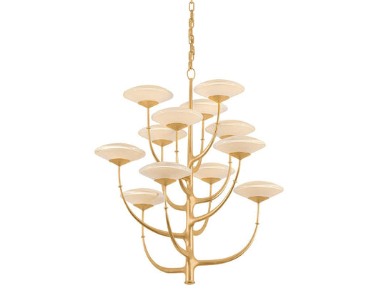 Corbett Lighting Pluro 12-Light Vintage Gold Leaf Off White Tiered Chandelier