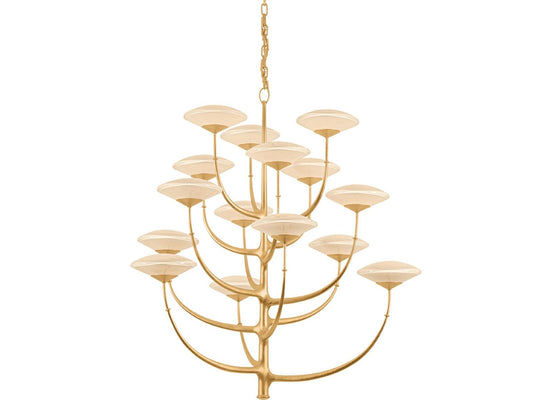 Corbett Lighting Pluro 15-Light Vintage Gold Leaf Off White Tiered Bowl Chandelier