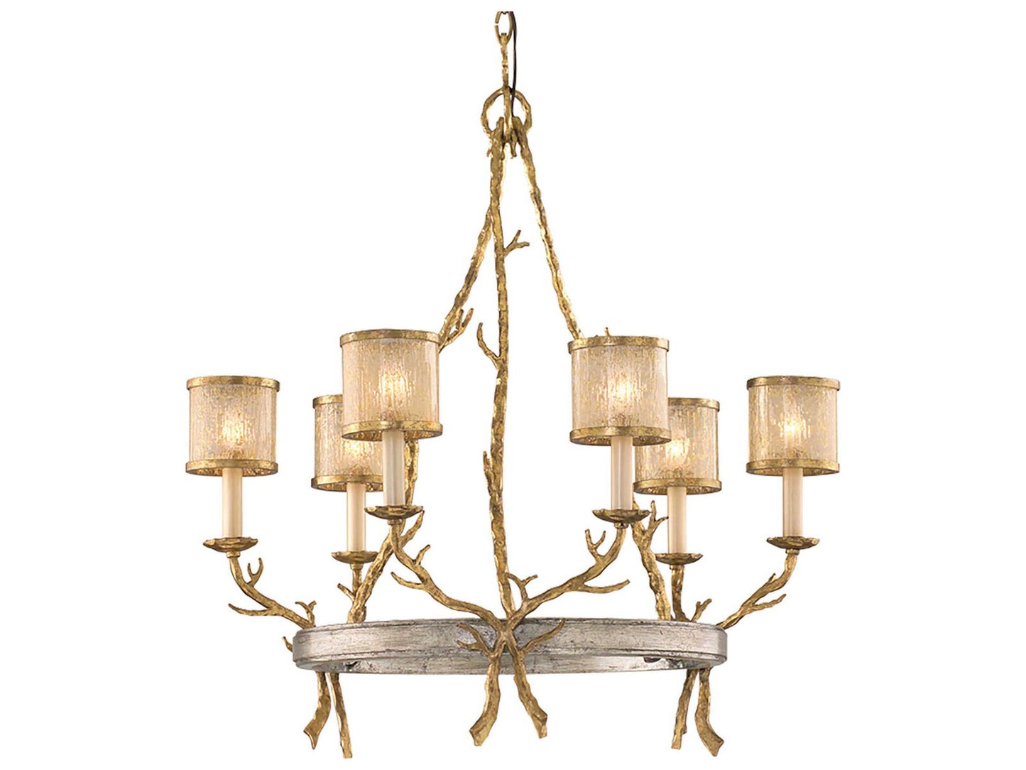 Corbett Lighting 6-Light Parc Royale Chandelier in Vintage Gold Leaf with Golden Ice Glass