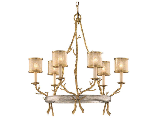 Corbett Lighting 6-Light Parc Royale Chandelier in Vintage Gold Leaf with Golden Ice Glass