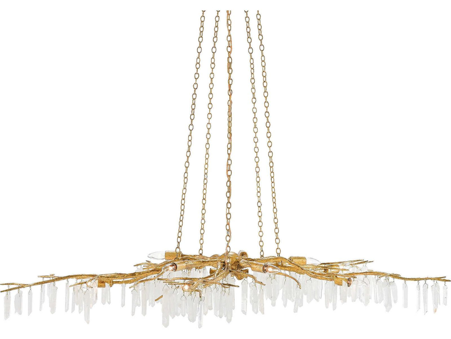 Currey & Company Currey and Company 10-Light Forest Light Chandelier in Washed Lucerne Gold with Quartz Crystals
