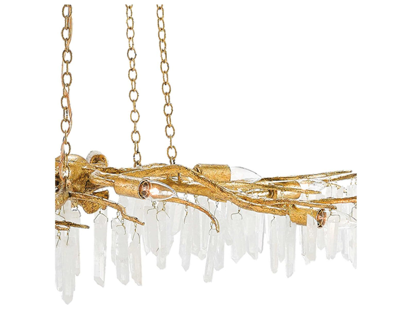 Currey & Company Currey and Company 10-Light Forest Light Chandelier in Washed Lucerne Gold with Quartz Crystals
