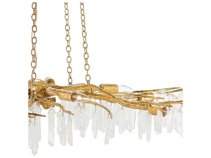 Currey & Company Currey and Company 10-Light Forest Light Chandelier in Washed Lucerne Gold with Quartz Crystals