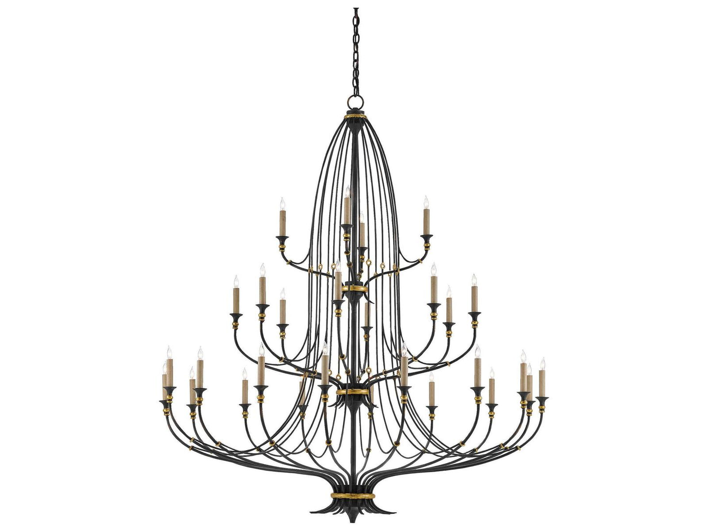Currey & Company Currey and Company 28-Light Folgate Grande Chandelier in French Black and Gold Leaf