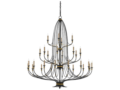 Currey & Company Currey and Company 28-Light Folgate Grande Chandelier in French Black and Gold Leaf
